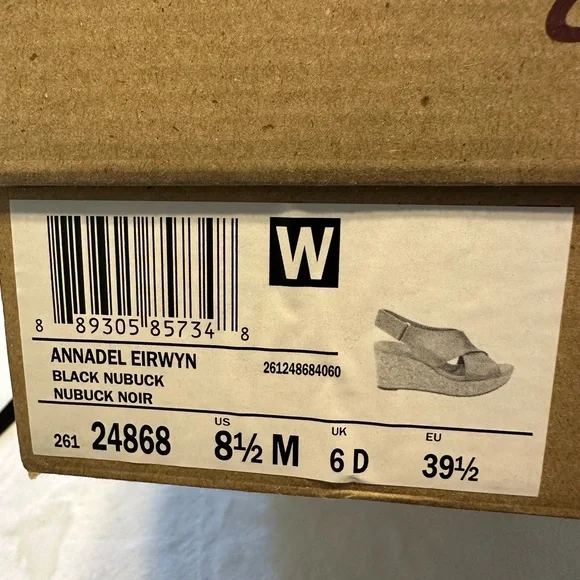 Clarks Black Wedge Sandals with Cork Sole - Picture 5 of 5